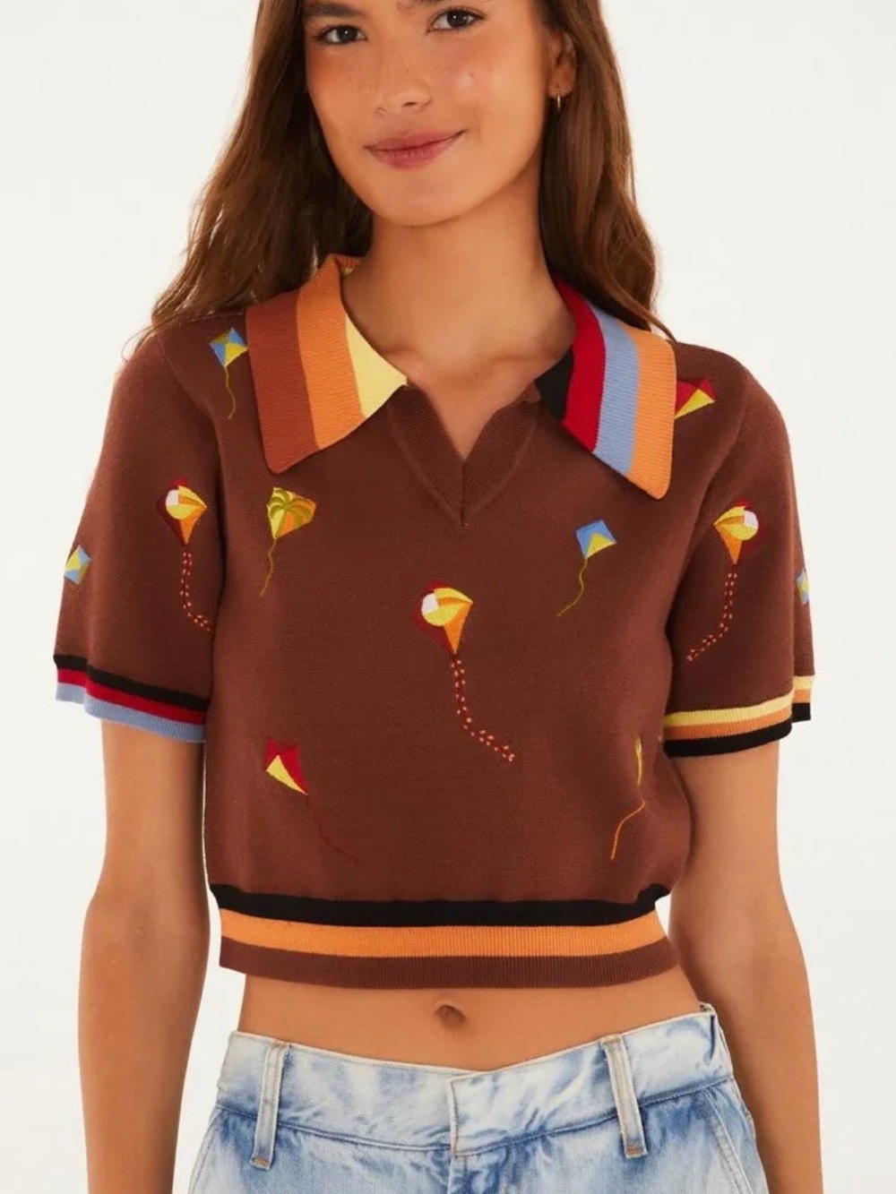 Farm Rio cropped polo shirt